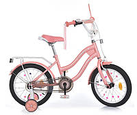 Детский двухколесный велосипед PROFI 14 дюймов MB 14061-1 STAR с дополнительными колесами, розовый