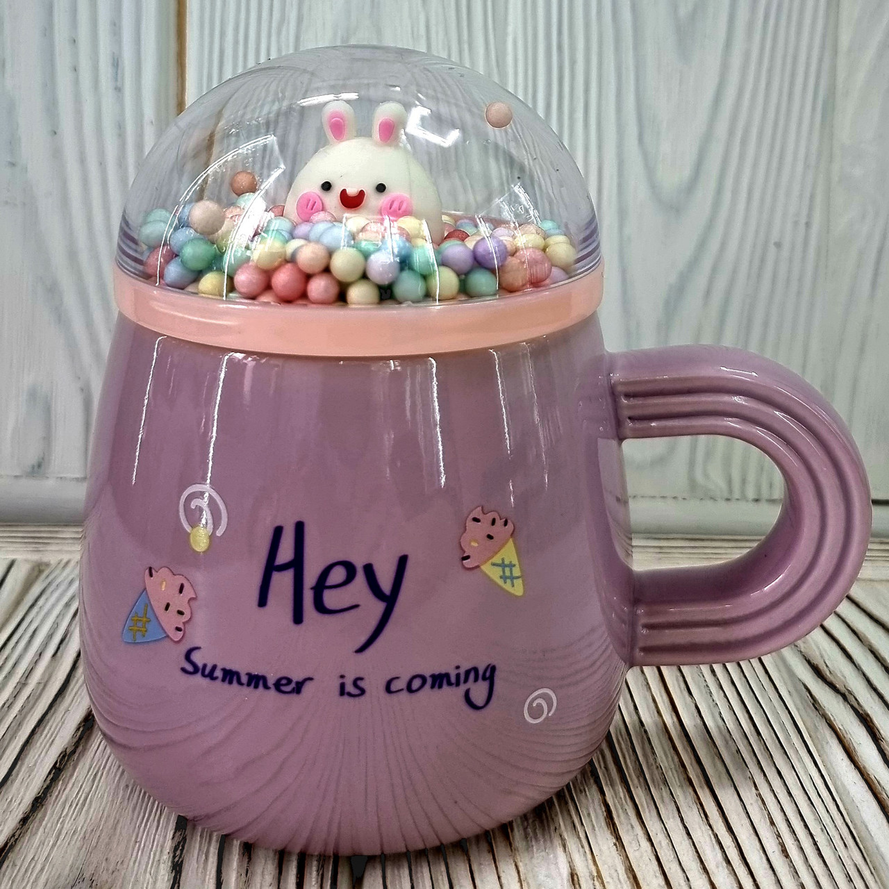 Керамічна кружка з кришкою "Магічне зайченя", 300мл (Дитяча чашка) Фіолетовий