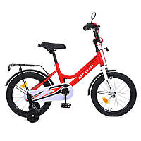 Детский двухколесный велосипед 18 дюймов с доп колесами и багажником PROF1 NEO MB 18031-1 Красно-белый
