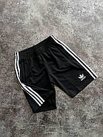 Мужские летние спортивные шорты Adidas черные летние с лампасами, Качественные черные шорты Адидас на резинке