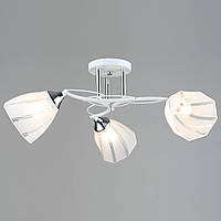 Люстра потолочная на три белых плафона с прозрачными линиями под лампу Е27 корпус белый/хром Sirius A4110/3