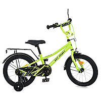 Двухколесный детский велосипед 18 дюймов с дополнительными колесами и звонком PROF1 PRIME MB 18013-1 Салатовый