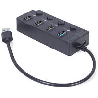 Концентратор Gembird 4 ports 1xUSB3.1+3xUSB2.0 switch black UHB-U3P1U2P3P-01 n