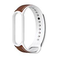 Ремешок для Xiaomi Mi Band 5 | 6 силикон + кожа MiJobs Коричнево Белый (1540704) DT, код: 2649935