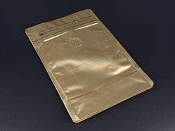 Дой-Пак з зіп замком з клапаном для кави 150г золотий 130х200+70мм / Дой-Пак з зіп замком з клапаном для кави 150г золотий
