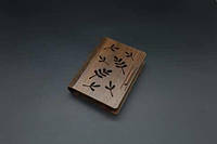 Дерев'яна скринька-книга з фанери з різьбленням листя для грошей і прикрас 12х9(10х6.3)см / Дерев'яна