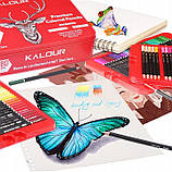 Професійні кольорові олівці з грифелем на масляній основі KALOUR 180 кольорів в металевій коробці, фото 6