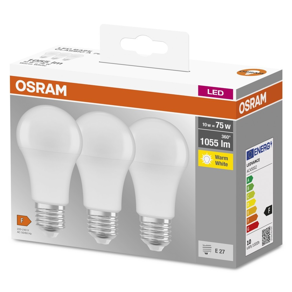 Osram Набір ламп 3шт LED E27 10Вт 2700К 1055Лм A60