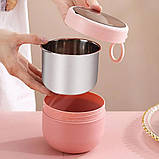 Термо супниця на 600 мл з металевою основою і ложкою, біла, фото 4