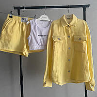Костюм летний для девочки желтый рубашка шорты топик подростковый