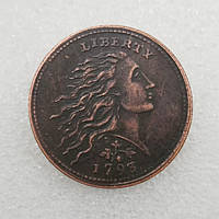 Сувенир медная монета США 1 цент, 1793г. голова свободы с растрепанными волосами