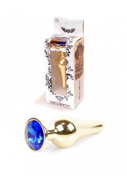 Анальна пробка з нержавіючої сталі з каменем Plug-Jewellery Gold BUTT PLUG-Dark Blue Bomba💣, фото 1