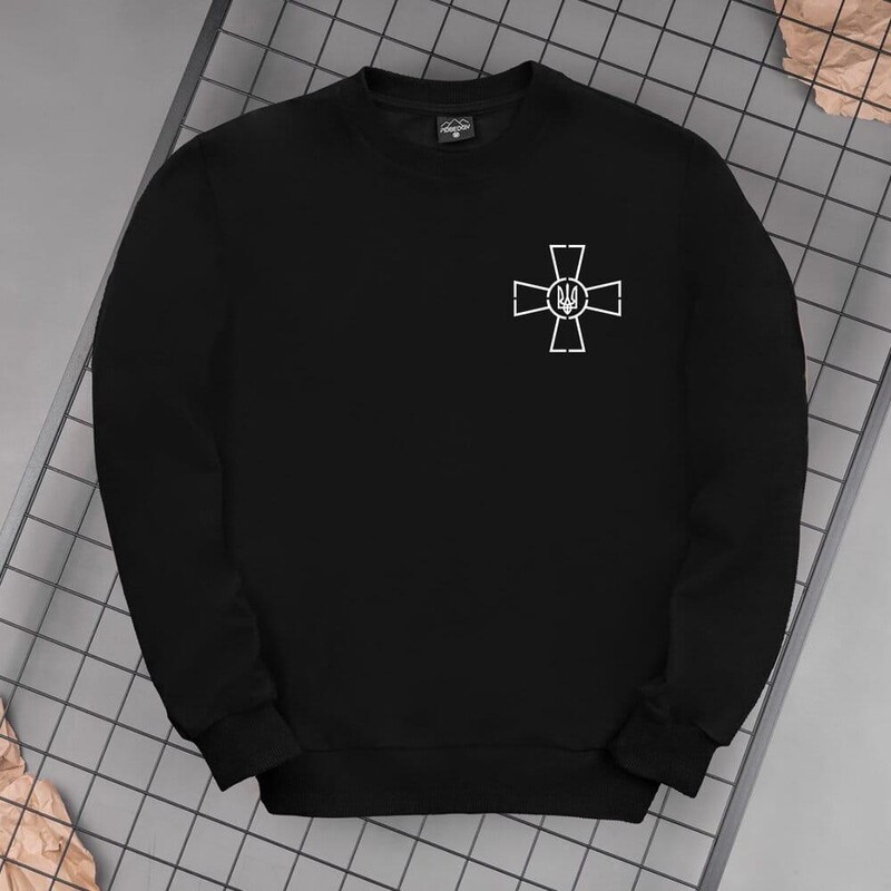 Світшот чорного кольору Pobedov з наклейкою Герб ЗСУ, фото 1