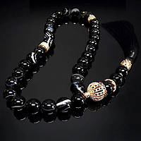 Чітки Золота Корона з натурального каменю Чорний Агат