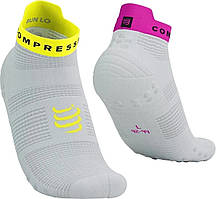 Спортивні безшовні низькі шкарпетки Compressport Pro Racing Socks V4.0 Run Low, White/Safe Yellow/Neo Pink, T4 (45-48)