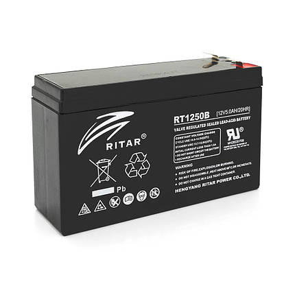 Акумуляторна батарея AGM RITAR RT1250BL, Black Case, 12V 5.0Ah ( 150 х 50 х 93 ) Q10, фото 1