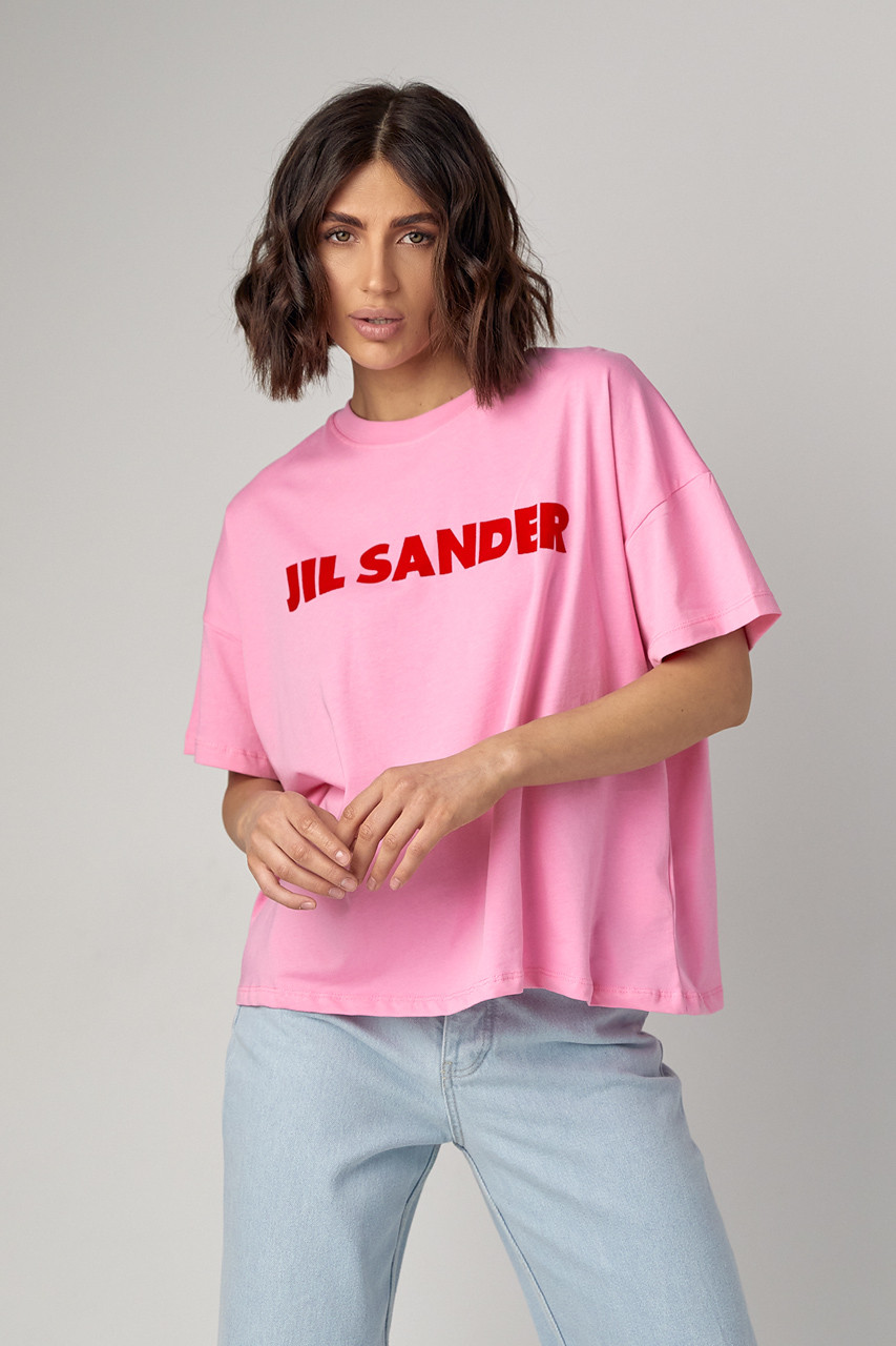 Трикотажна футболка з написом Jil Sander — рожевий колір, S (є розміри)