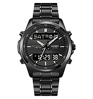 Годинник чоловічий наручний Skmei 2049 на сталевому браслеті (Чорний з білим табло) Чорний, Чорний