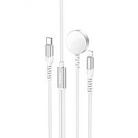 Бездротове зарядне пристрій HOCO CW54 2-in-1 charging cable iP+iWatch White