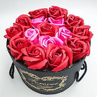 Подарунковий набір мильних троянд Forever I love you \ Подарунковий набір букет з мила в капелюшній коробці Червоний BKA