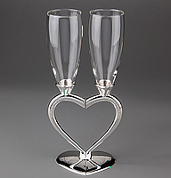 Свадебные бокалы на металлической ножке цвет серебро Сердце в наборе 2 шт 26 см 1010G Купи уже сегодня!
