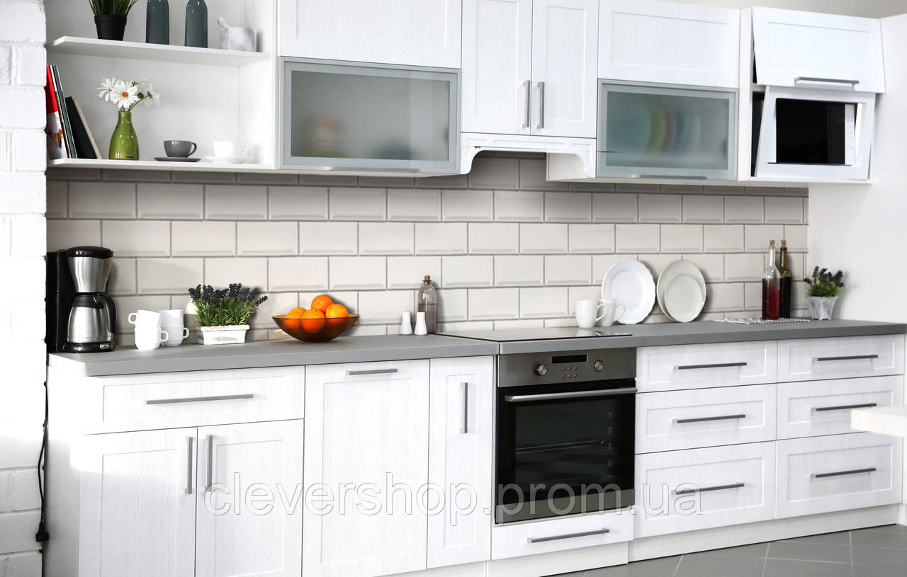 Наклейка на скіналі Zatarga на кухню «Білий кахель» 600х2500 мм вінілова 3Д-наклейка кухонний CS, код: 6441230