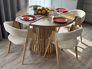 Комплект: круглий стіл "Ерік" з ясена 120 см + 4 м'які кухонні стільці "Джим"