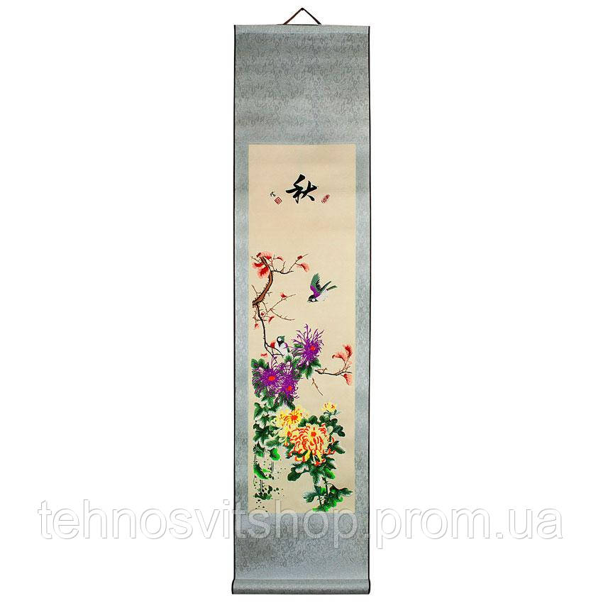 Світок настінний Traditional Chinese Art Хризантеми та птиці Шовк машинна вишивка 120х34 см Ц TT, код: 6514419