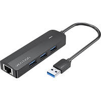 Концентратор Vention USB 3.0 to 3хUSB 3.0/RJ45 Gigabit black CHNBB d