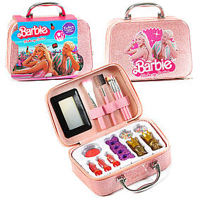 Косметика дитяча, набір косметики Barbie, 15 елементів, пензлики, набір для манікюру, рум’яна, помади, у валізі 19*7*17см (QH