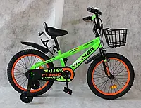 Дитячий сталевий двоколісний велосипед Corso Winner 18" ручне гальмо, дзвінок, додаткові колеса, пляшка