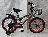 Детский стальной двухколесный велосипед Corso Winner 18" ручной тормоз, звонок, дополнительные колеса, бутылка