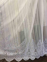 Тюль із фатину білого кольору з кордовою вишивкою 17