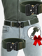 Ремень тактический Assaulter belt с металлической пряжкой 140 см Олива + Подарок К + Подарок НожКредитка