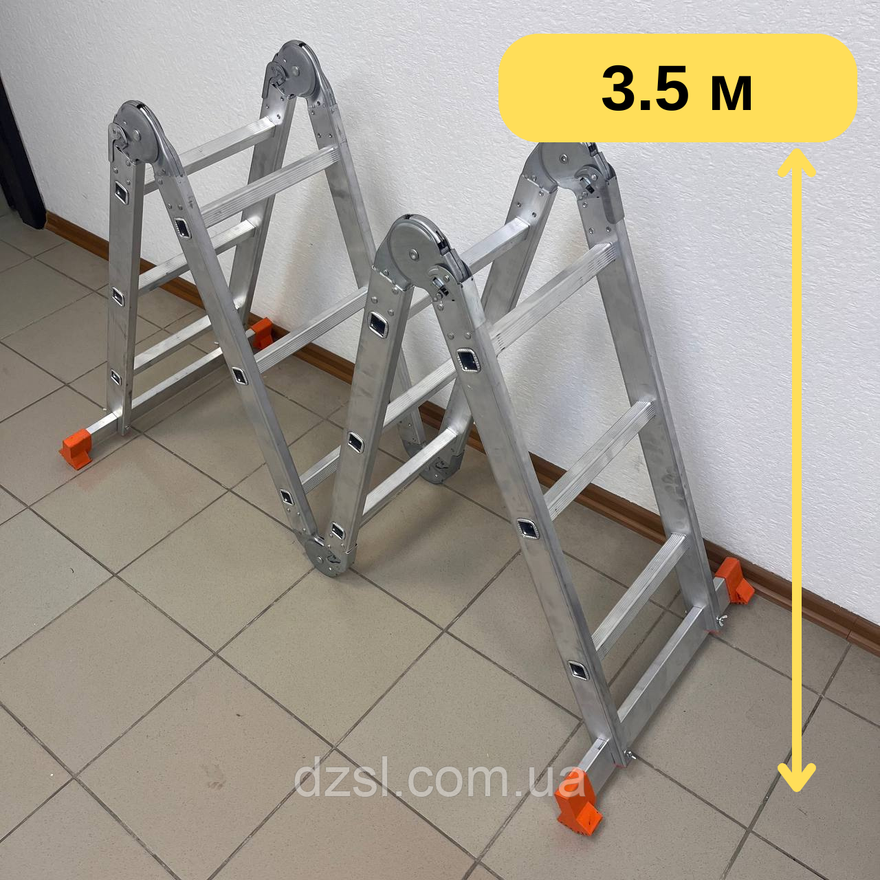 Драбина трансформер алюмінієва чотирисекційна шарнірна 4 x 3 ступені