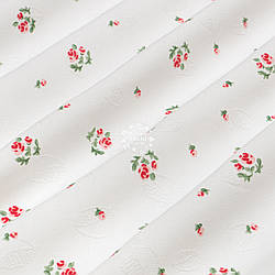 Батист з вишивкою "Червоні квіточки" на білому тлі, ширина 145 см