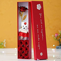 Подарунковий набір Троянди з мила + ведмедик / Троянди з мила / Ведмедик з трояндами в коробці / Подарунок дівчині