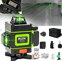 Лазерный уровень Hilda 4D 16 линий (зеленый луч) с индикатором заряда аккумулятора