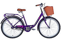 ТОП! Велосипед сталь 26 Dorozhnik LUX Velosteel рама-17" сливовй с багажником задн St с корзиной Pl с крылом