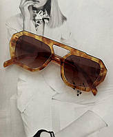 Солнцезащитные очки с двойной переносицей в широкой оправе Янтарный (0783)