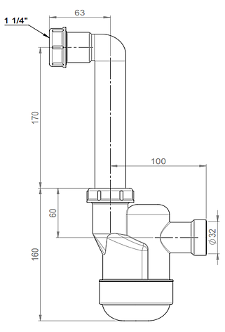 Сифон Prevex для збору конденсату Ventloc телескопічний, з кулькою всесередині (сухий затвор), з накидною, фото 2