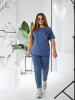 Современный женский костюм Полубатал и Батал, арт 401,цвет синий джинс / синего цвета