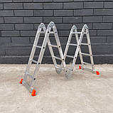 Алюмінієва драбина-трансформер на шарнірах 4 секції по 4 сходинки, фото 2