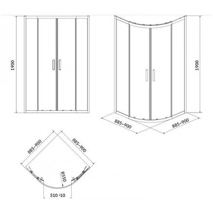 Душова кабіна напівкругла ARTECO прозоре скло 90*90*190, фото 2