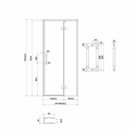 Двері душової кабіни LARGA 80Х195 розпашні, правосторонні, профіль чорний, фото 2