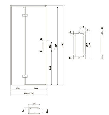Двері душової кабіни Larga 100х195 L розпашні, профіль хром, фото 2
