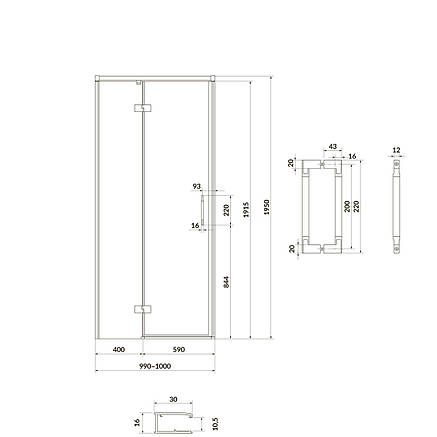 Двері душової кабіни Larga 100х195 розпашні лівосторонні, профіль чорний, фото 2