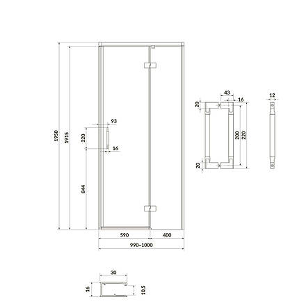 Двері душової кабіни Larga 100х195 розпашні правосторонні, профіль чорний, фото 2