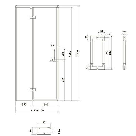 Двері душової кабіни Larga 120х195 розпашні лівосторонні, профіль хром, фото 2