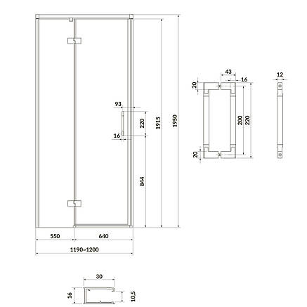 Двері душової кабіни Larga 120х195 розпашні лівосторонні, профіль чорний, фото 2